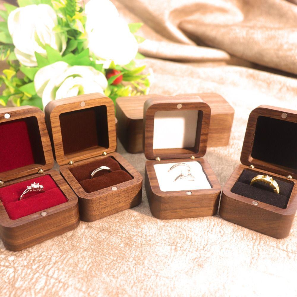 Luxury Rings Bearer Box 1/2 Slots Jewelry Organizer Portable Spade Wood Rings Holder  Gifts