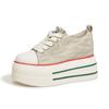 Women's 2025 Spring Breathable Canvas Platform Shoes - College Style, Thick-Soled, Fashionable, Versatile, Height-Enhancing Sneakers