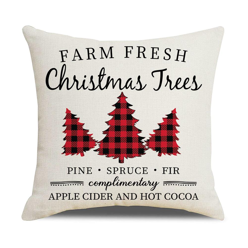 Red Plaid Christmas Linen Pillow Cover New Home Sofa Cushion Cover Cushion Cover