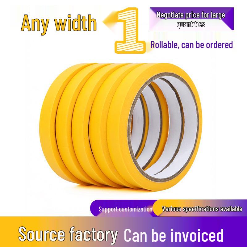 Yellow Wood Grain Masking Tape, 30m - Medium Adhesion for Spray Painting, Art, and Grout Sealing.