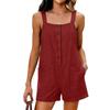 Womens Linen Sleeveless Romper Button Front Loose Fit Wide Strap Casual Beach Vacation Jumpsuit with Pockets