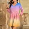 Women's Fashion Gradient V-Neck Long Sleeve Dress