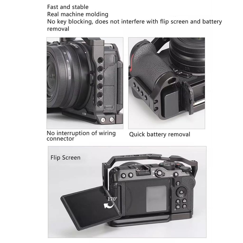 Asixxsix Z30 Camera Cage Aluminum Alloy Video Rig with Arca Port 1/4 3/8 Mounting Holes Hollow Design for Nikon Vlog Filmmaking