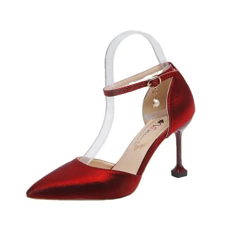 Fashion Solid Color High Heels Sandals Women 2024 Summer Girl Sexy One Word Buckle Casual Comfort Shoes Wedges Shoes for Women