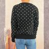 Women's Fashionable Casual Loose And  Polka Dot  Round Neck Long Sleeved Knitted Cardigan Sweater Jacket