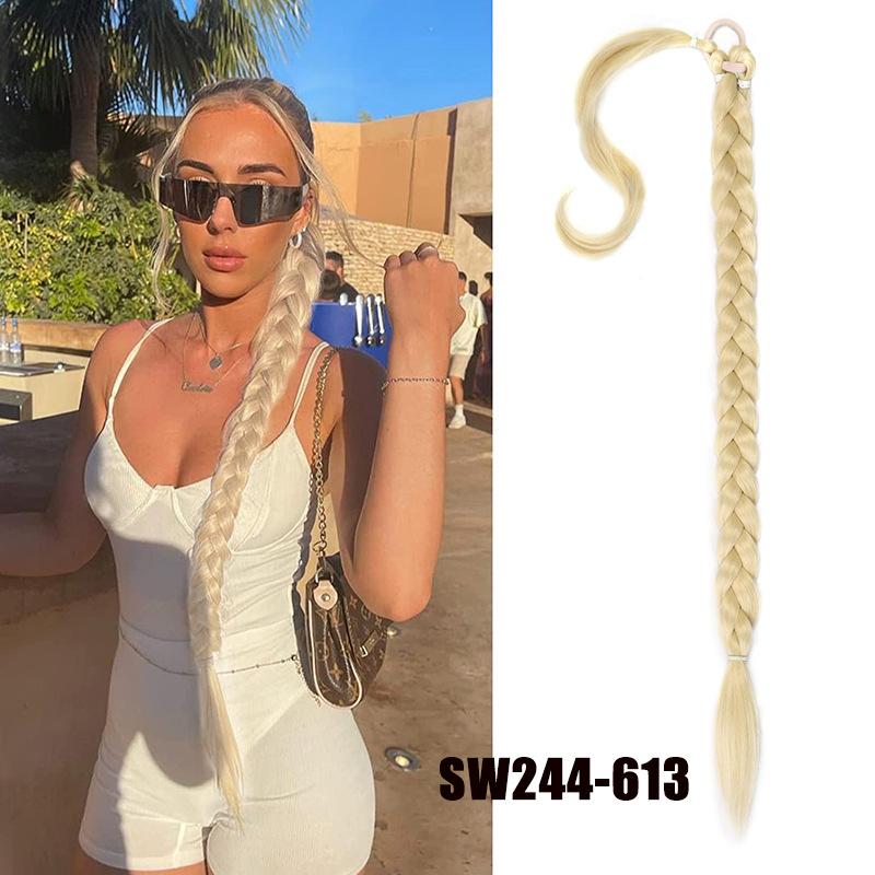 30 Zoll mit Gummiband lange Pferdeschwanz-Haarverlängerungen geflochtener Pferdeschwanz synthetisch natürlich für Frauen Haarteil Zöpfe