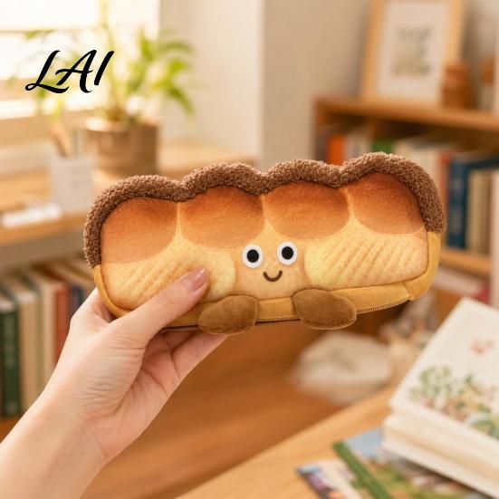 Pencil Case Cute Bread Case Plush Large Capacity Pen Pouch Zipper Soft Shaped Stationery Bag for High School Students Storage