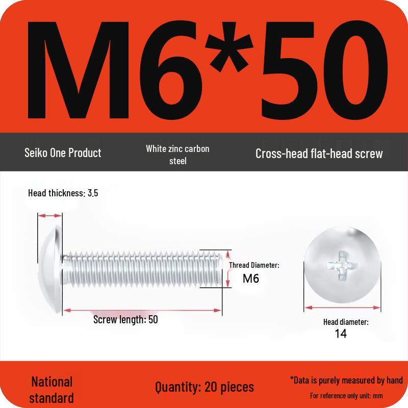 White Zinc M3-M6 Phillips Flat Head, Pan Head, and Mushroom Head Machine Screws