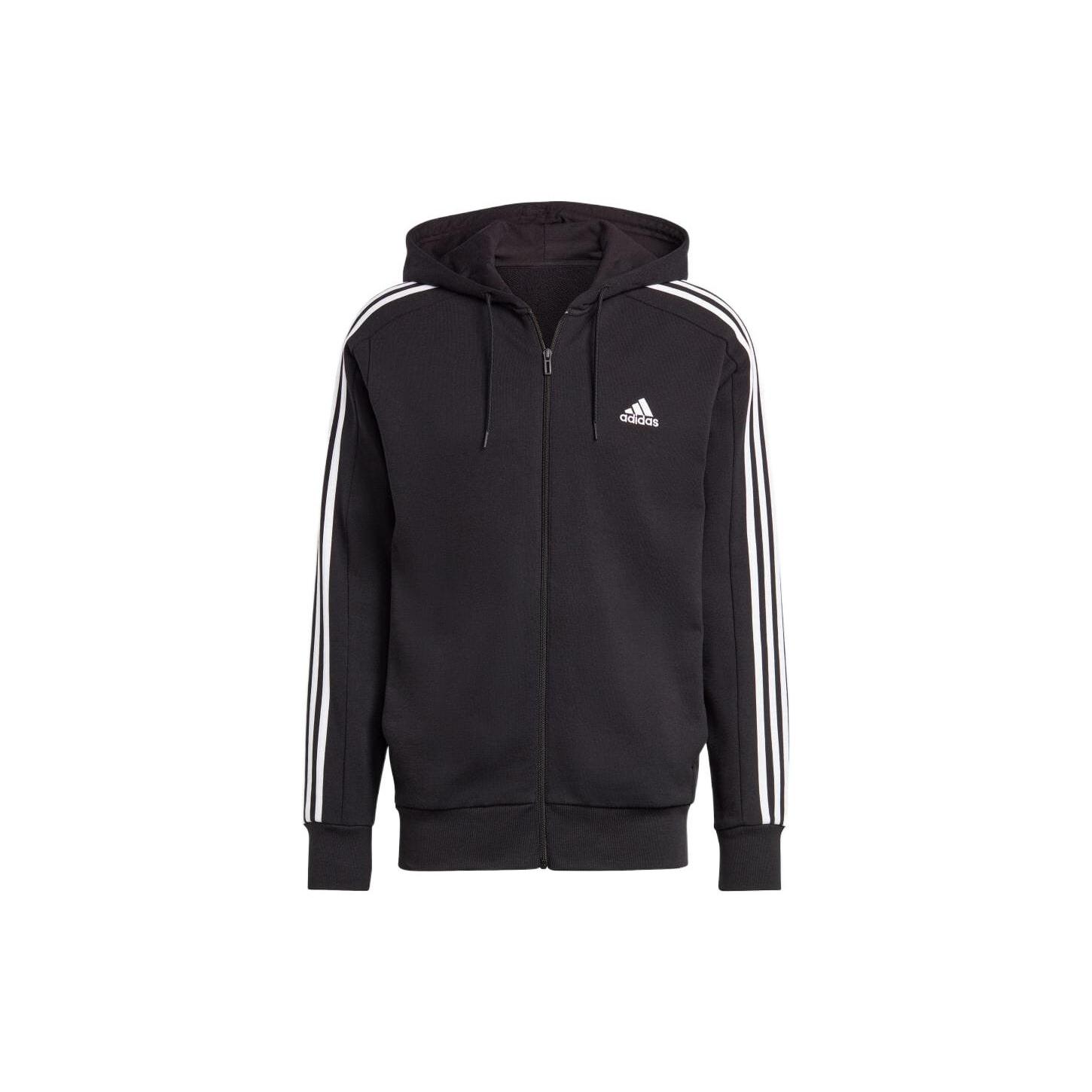 adidas French Terry 3-Stripes Full-Zip Hoodie Black White Men s IC0433 XL