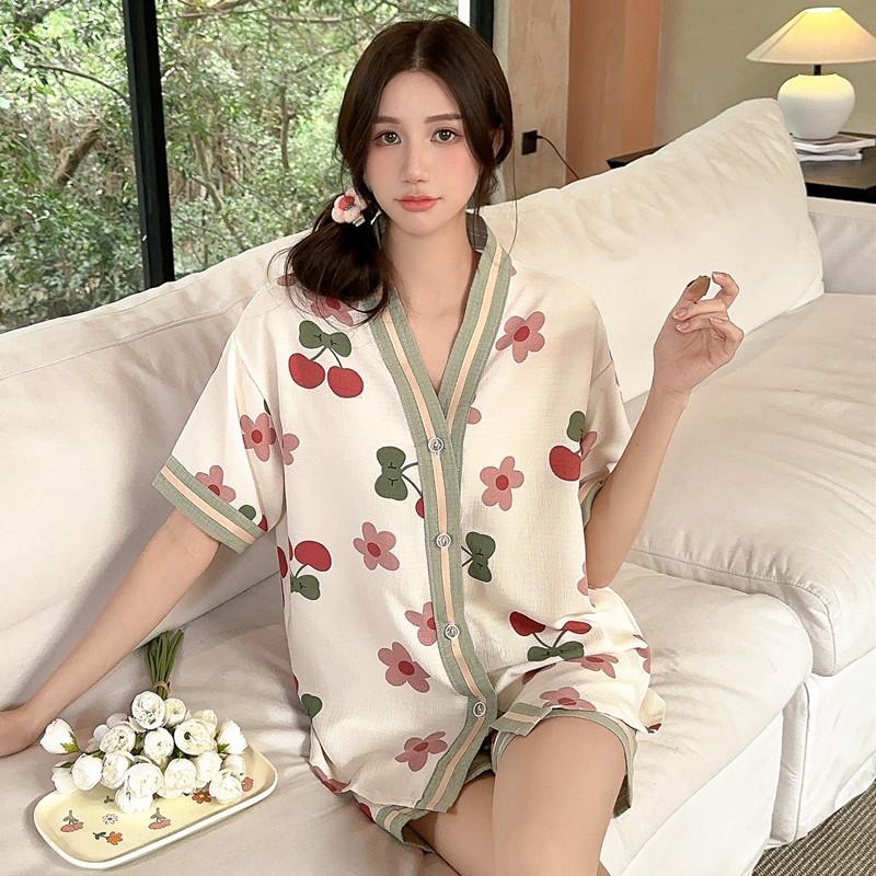 South East Asia bubble cotton pajamas girls summer short-sleeved shorts 1011 cartoon loungewear suit new