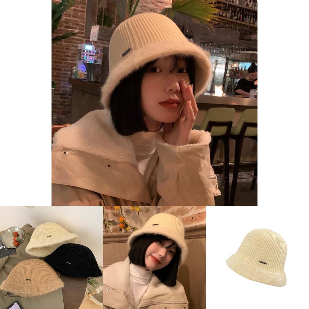 Stylish Warm Fluffy Bucket Hat For Women Winter Cotton Knit Large Brim Fashion