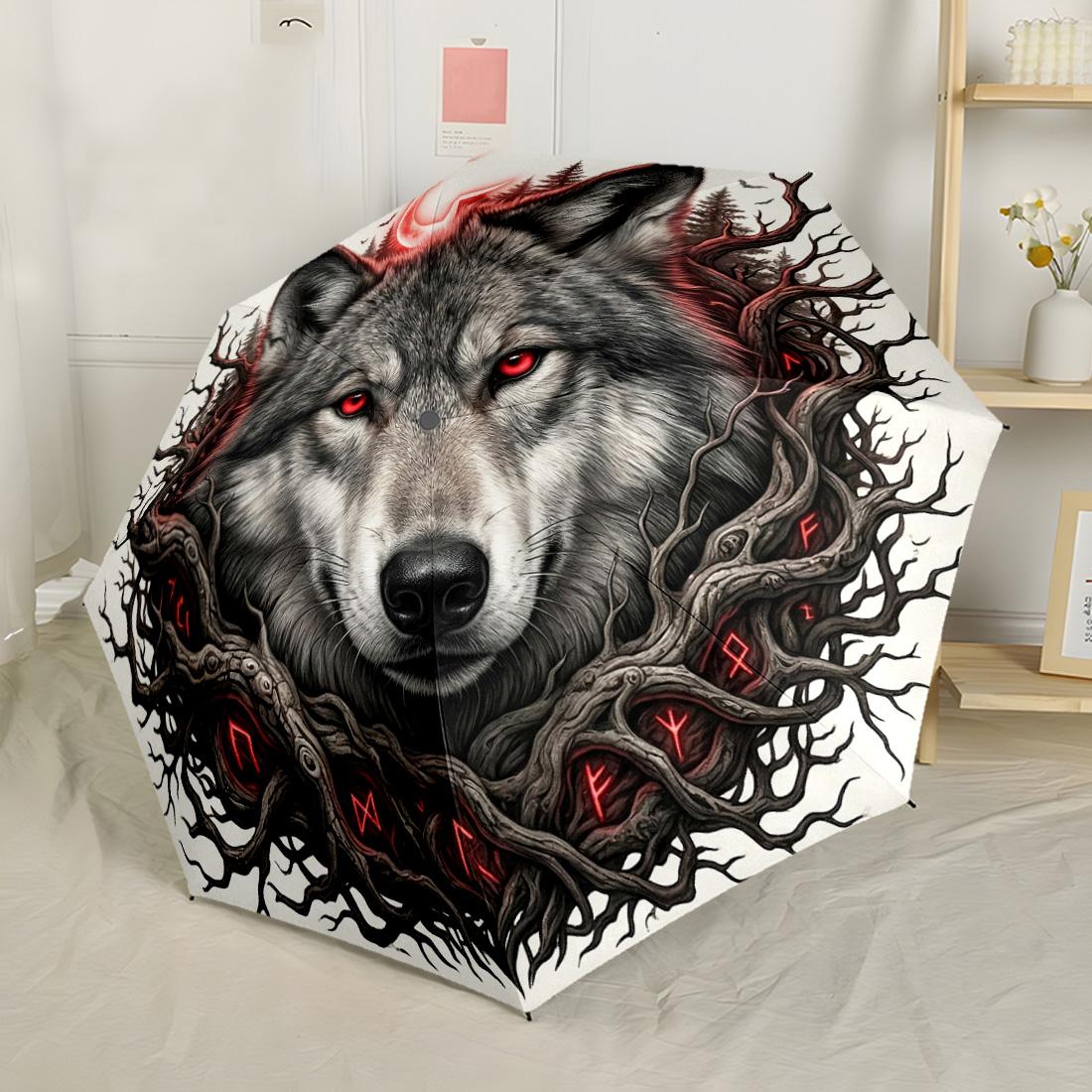 

Wolf Family Moonlit Night Portable Automatic Umbrella Sturdy 8-Rib Shaft Durable Plastic & Iron for Outdoor Daily Use Elegant Women s Umbrella