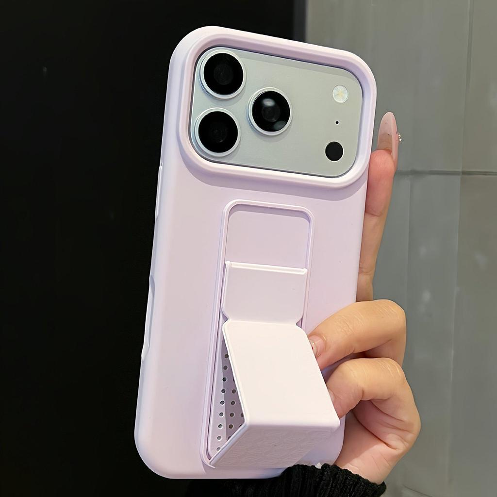 Compatible Silicone Case with Folding Stand and Back Strap for iPhone 16/17 Pro Max