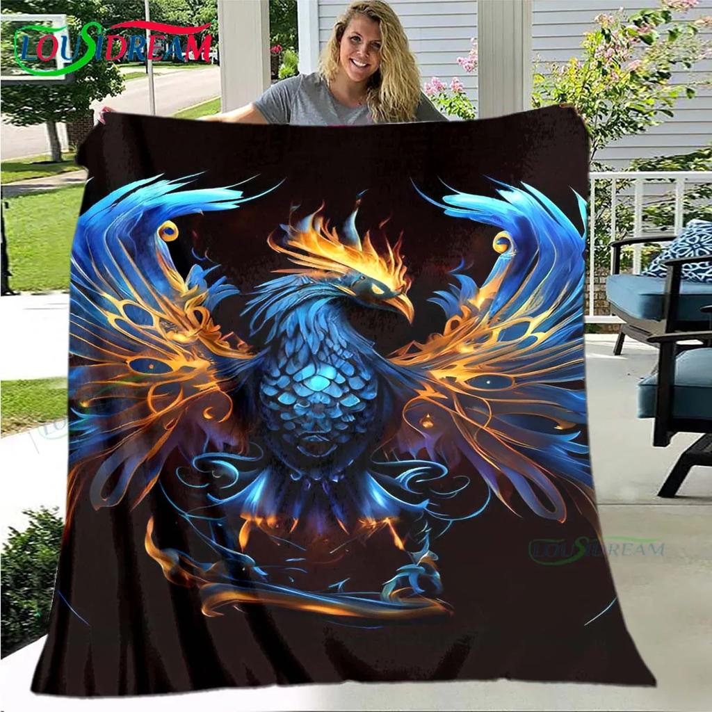 3D Popular Mythical Beast Phoenix Blanket,Flannel Throw Blanket for Home Bedroom Bed Sofa Picnic Office Hiking Leisure Nap Gift