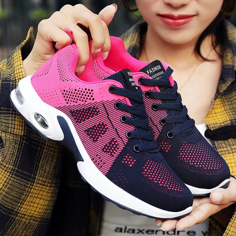Women's Spring Cross-border Sports Shoes, Plus Size Soft Sole Running Shoes, Air Cushion Breathable Mesh Casual Sneakers