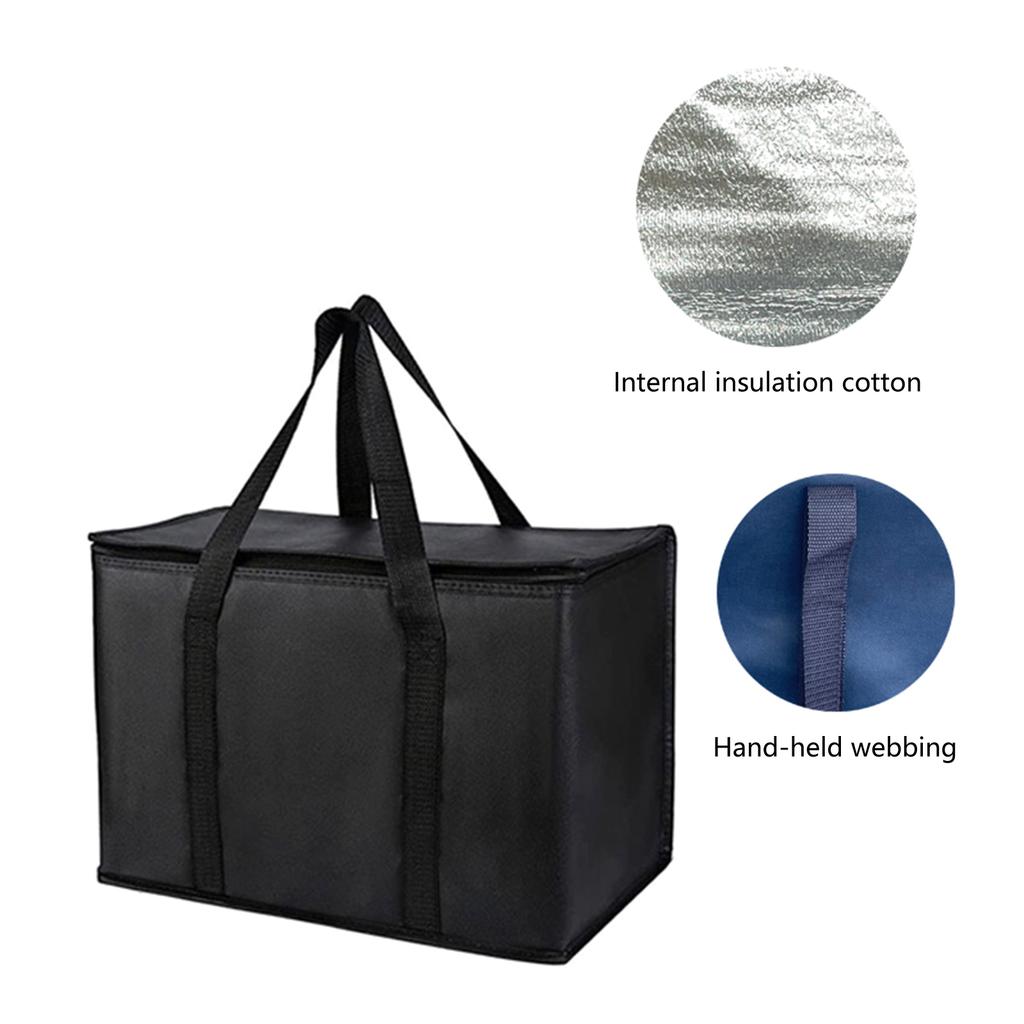 Thermal Insulated Reusable Grocery Bag Collapsible Food Delivery Bag With Zipper Top for Office Lunch Camping BBQ