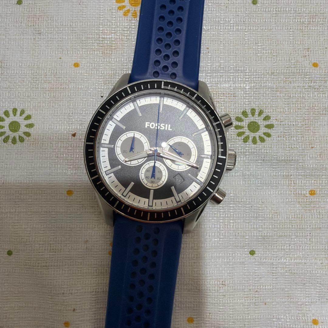 Used FOSSIL Chronograph Watch Blue Rubber Belt