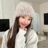 Hut Weibliche Kaninchenfell Gestrickte Wollmütze Einfarbig Vielseitig Winter Thermal Ear Hat Tide