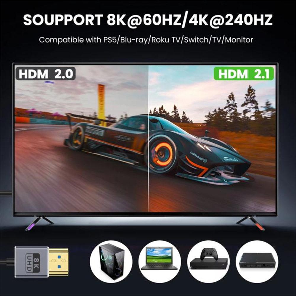 0.7m Spring Coaxial 8K 48Gbps HDMI 2.1 Cable HD Video Left Angled To Straight Port Adapter Cord