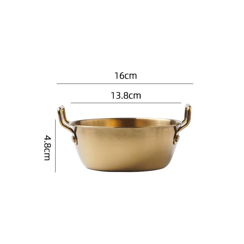 1pc Korean Style Salad Bowl 304 Stainless Steel Golden/Silver Instant Noodle Bowl with Double Handle Snack and French Fry Bowl