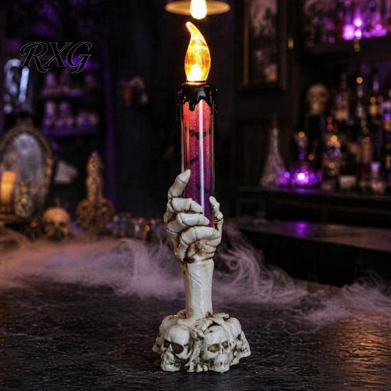 Decorative LED Flame Candles Halloween Ghost Candle Light, Spooky Hand Lamp Colorful Glitter Quicksand Tubes Tabletop Decor, Horror Light for
