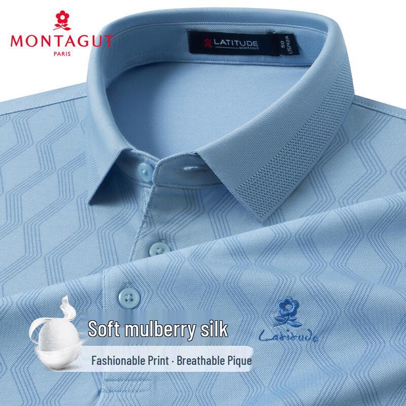 MONTAGUT Men s Silk Blend Jacquard Lapel Short-Sleeve Polo Shirt 48
