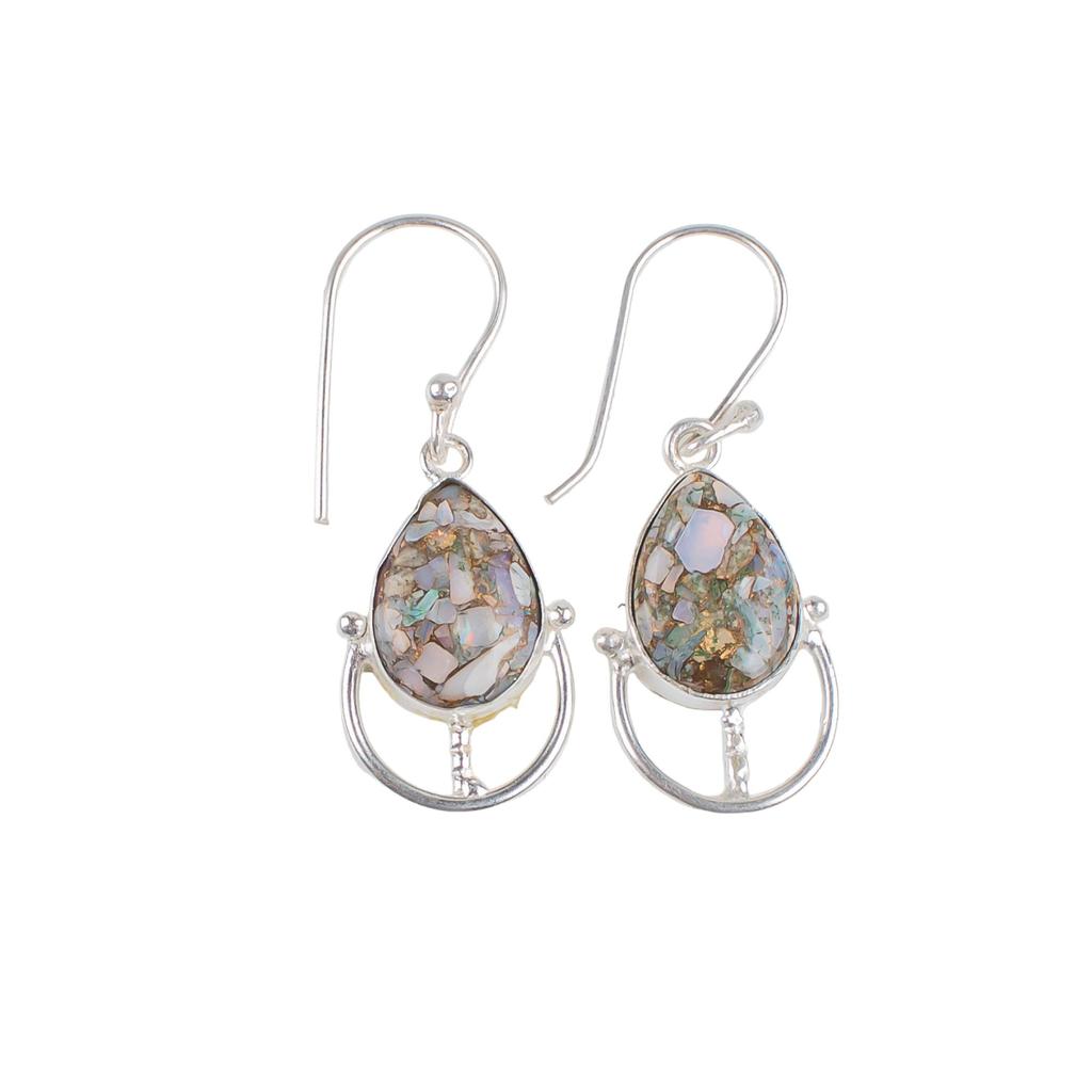 Natural Ethiopian Opal Copper Handmade Long Earrings 1.60" Boho Jewelry For Love EE-47-32