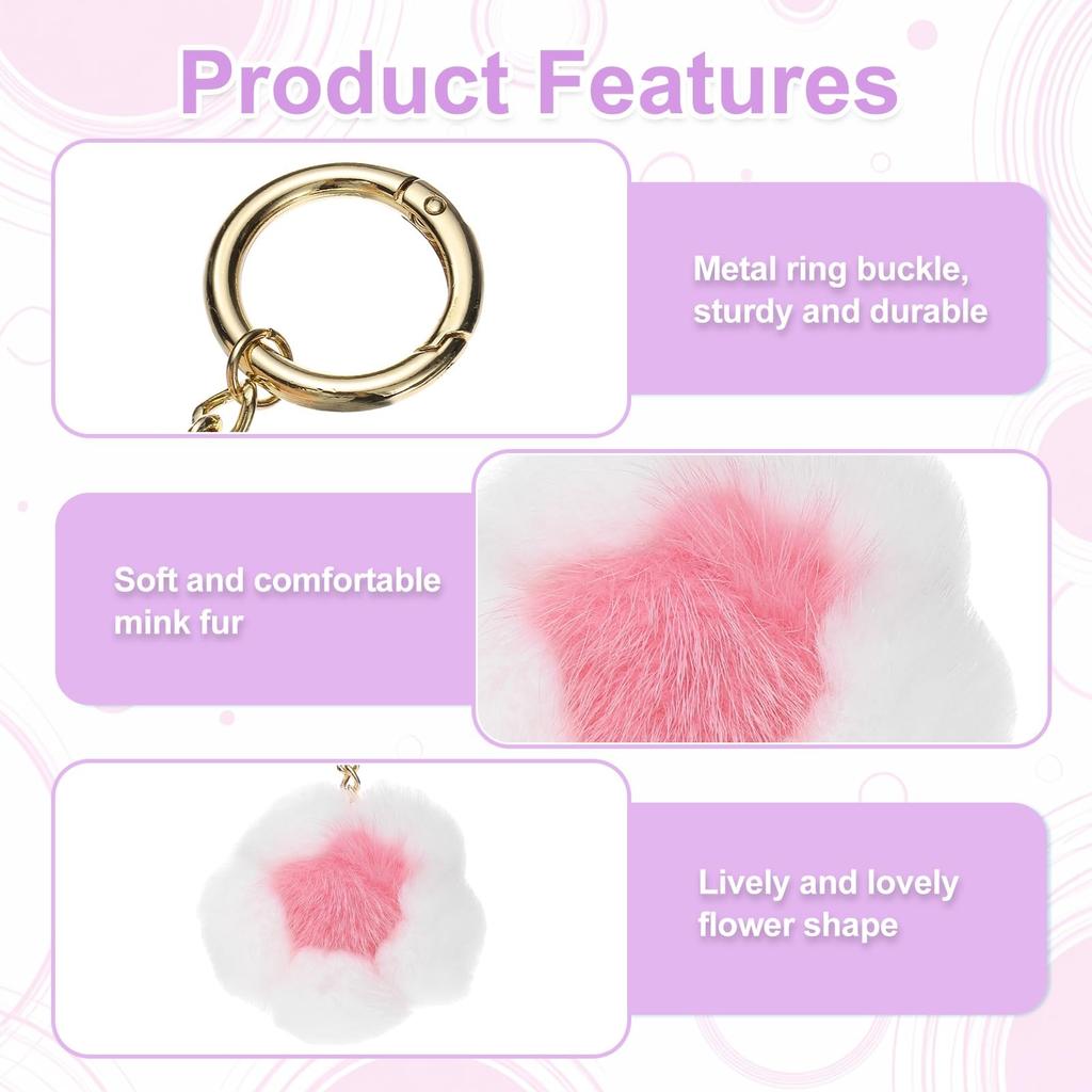 Uxcell 5,1" Blume Plüsch Schlüsselanhänger, Nerzfell Bommel Blume Taschendekoration, Autoschlüsselanhänger mit Rex Floral Petite Anhänger, Taschendekoration, Handtaschen Schnalle,