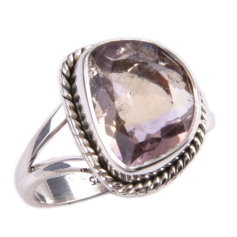 Natural Ametrine Gemstone Handmade 925 Solid Silver Jewelry Ring Size 7.5 r1L99