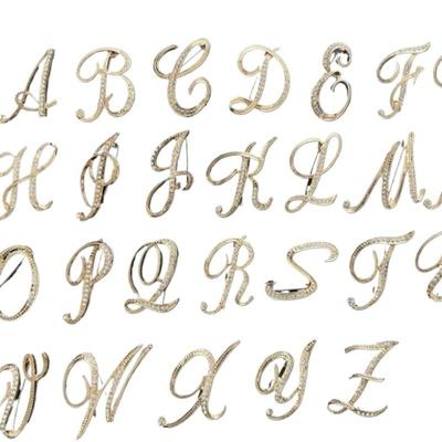 Hot Women A-Z Letter Brooch Rhinestones Crystal Gold Color English Alphabet Metal Pins Cute Brooch Jewelry Accessories Gift