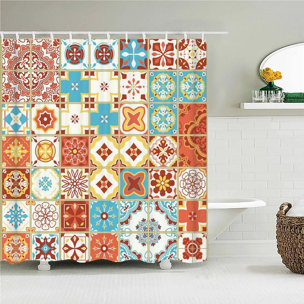 Bohemian 3d Bathroom Curtains Indian Boho Shower Curtains Waterproof Fabric With 12 Hooks Home Decor Washable Bath Screen
