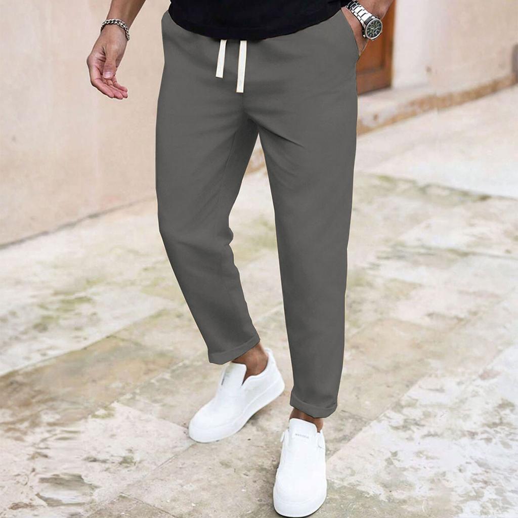 Pánské ležérní kalhoty s elastickým pasem se stahovací šňůrkou, prodyšné, jednobarevné