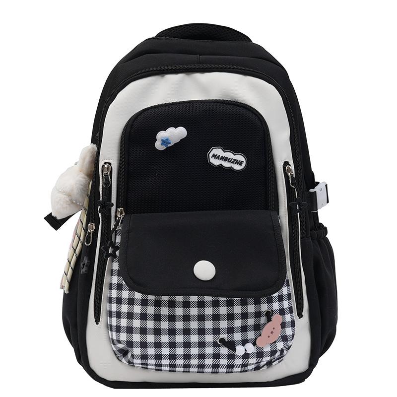 Schoolbag Japanese High-value Ins Plaid Girl Style Backpack Dopamine Contrasting Color College Style Primary and Secondary School Backpack
