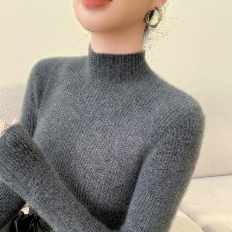 Women's Seamless Cashmere Slimming Sweater - Soft, Skin-Friendly Half-High Neck for Autumn/Winter