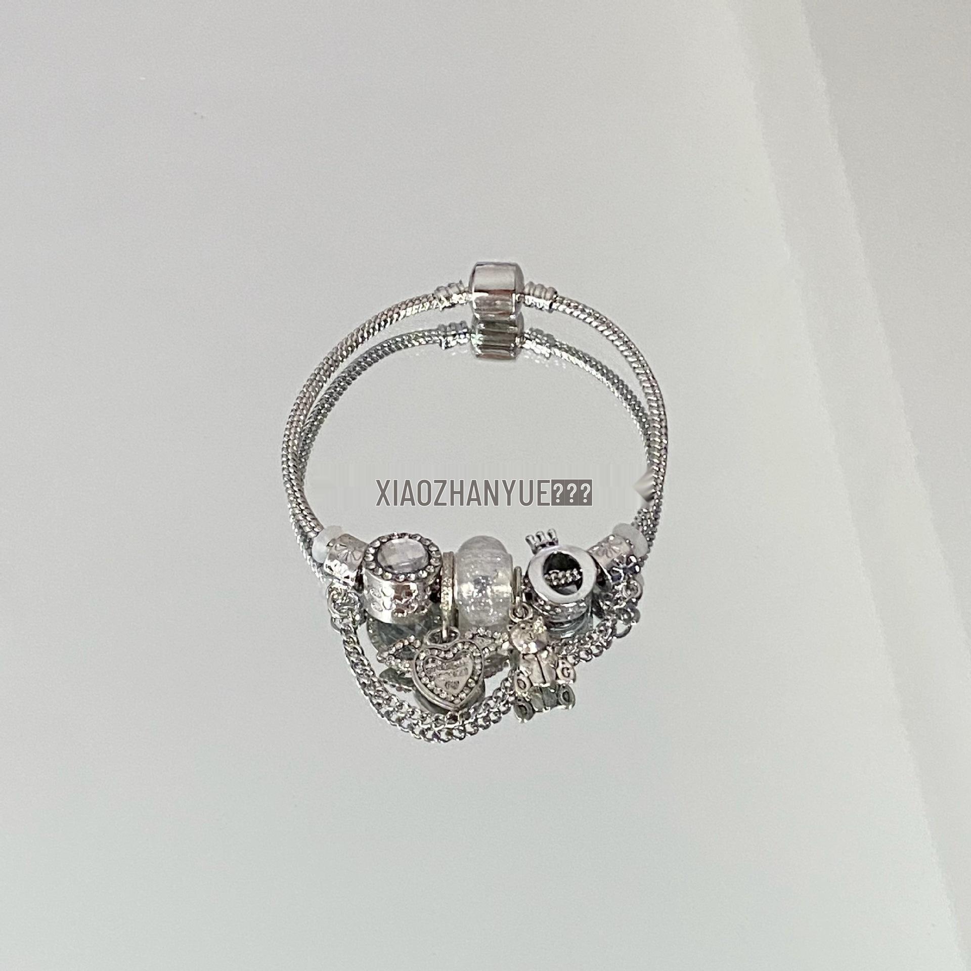 

Women s 925 Silver Crown Beaded Snake Chain Bracelet