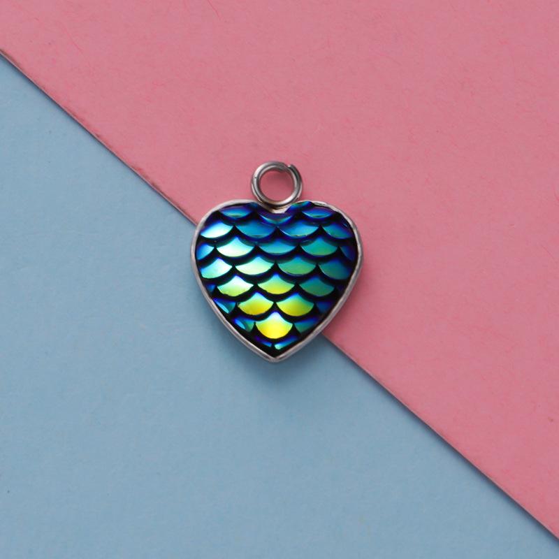 Stainless Steel Heart-Shaped Fish Scale Pendant - Ocean Series DIY Jewelry