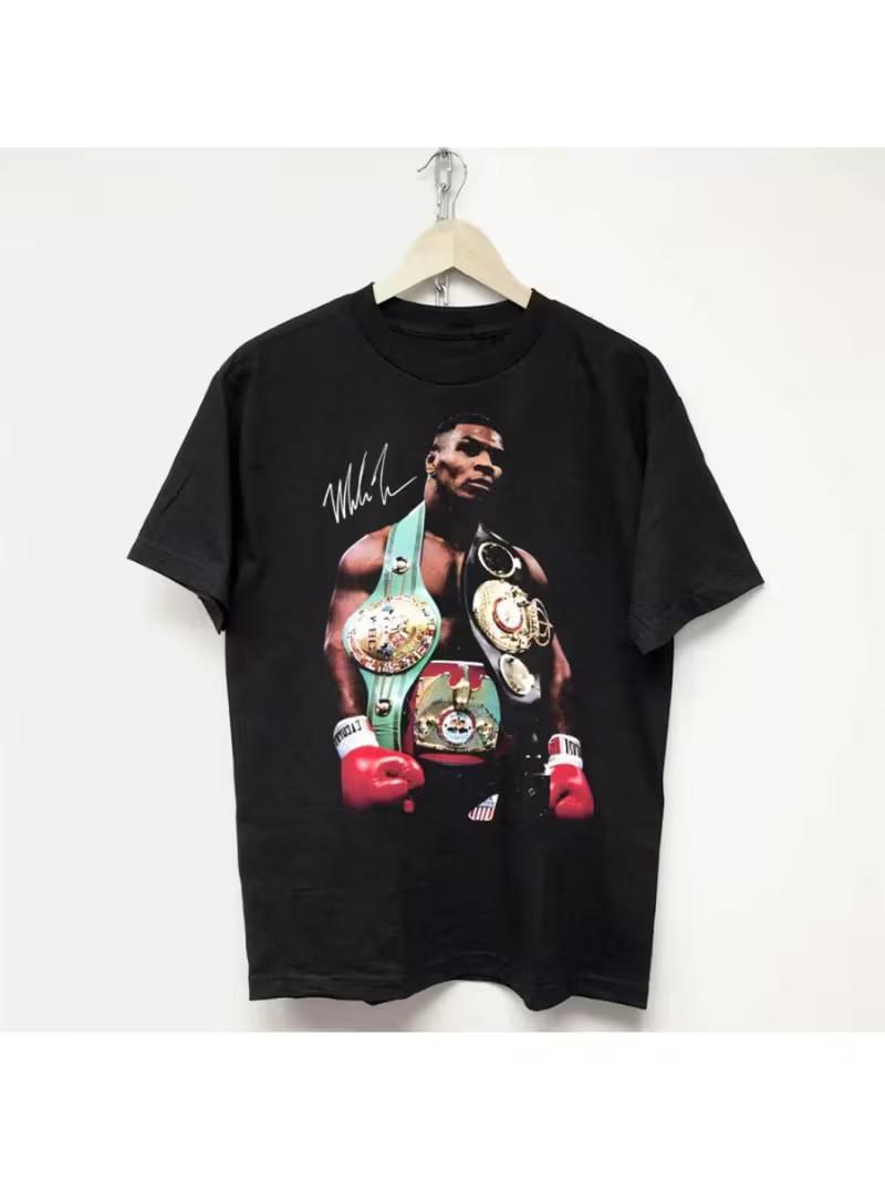 Boxing Pattern Black T-Shirt - Bold Champion Design, Showing Multiple Belts And 4XL