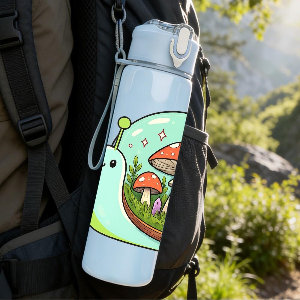 1PC Snail Mushroom Cartoon 750ml Color Plastic Sports Water Bottle Leakproof Flip Straw Lid Suitable for Sports Office Home Use