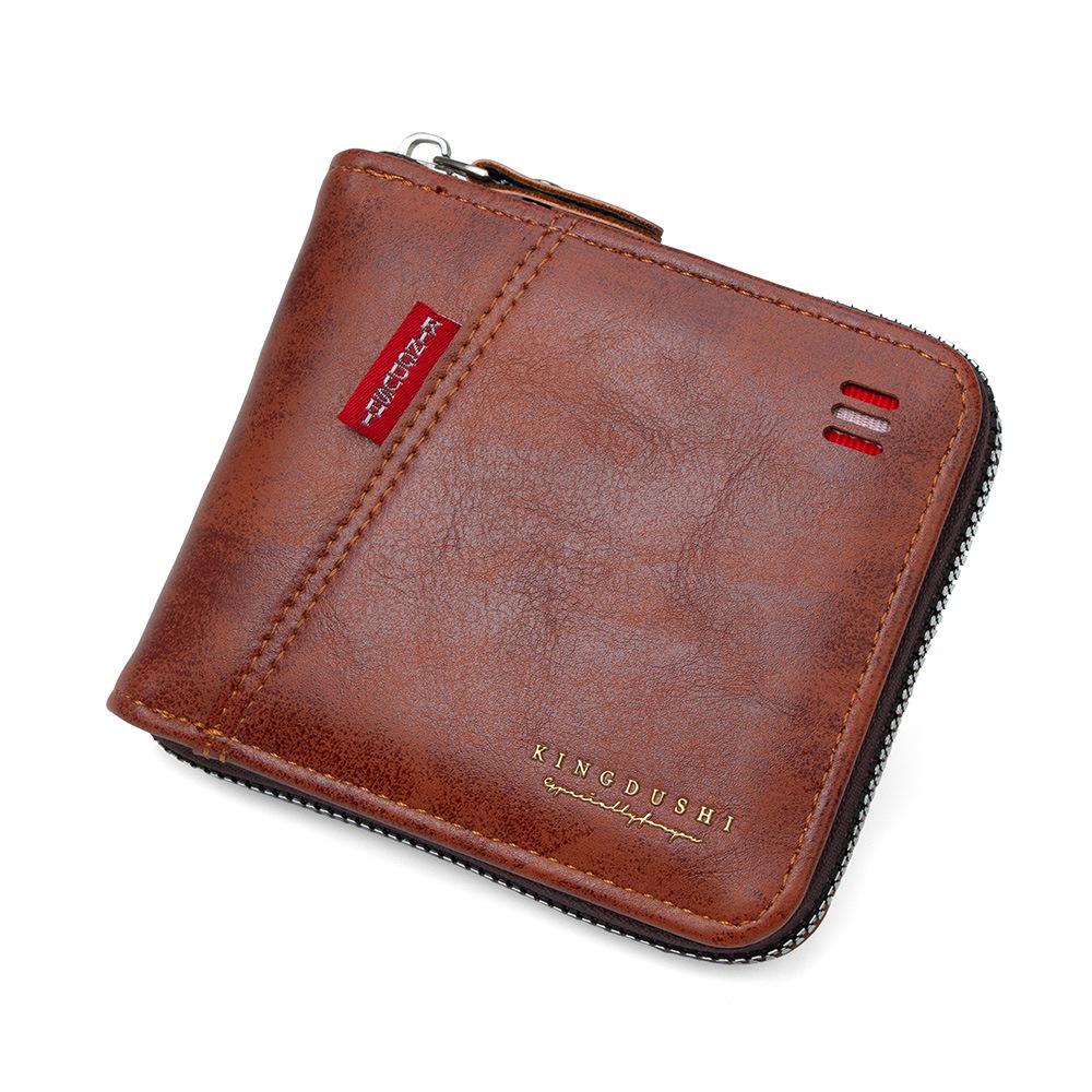 Schoolbag New Oil Wax Leather Splicing Men's Short Chain Wallet Multi-card Position Hinge Change Bag Card Storage Zipper Bag