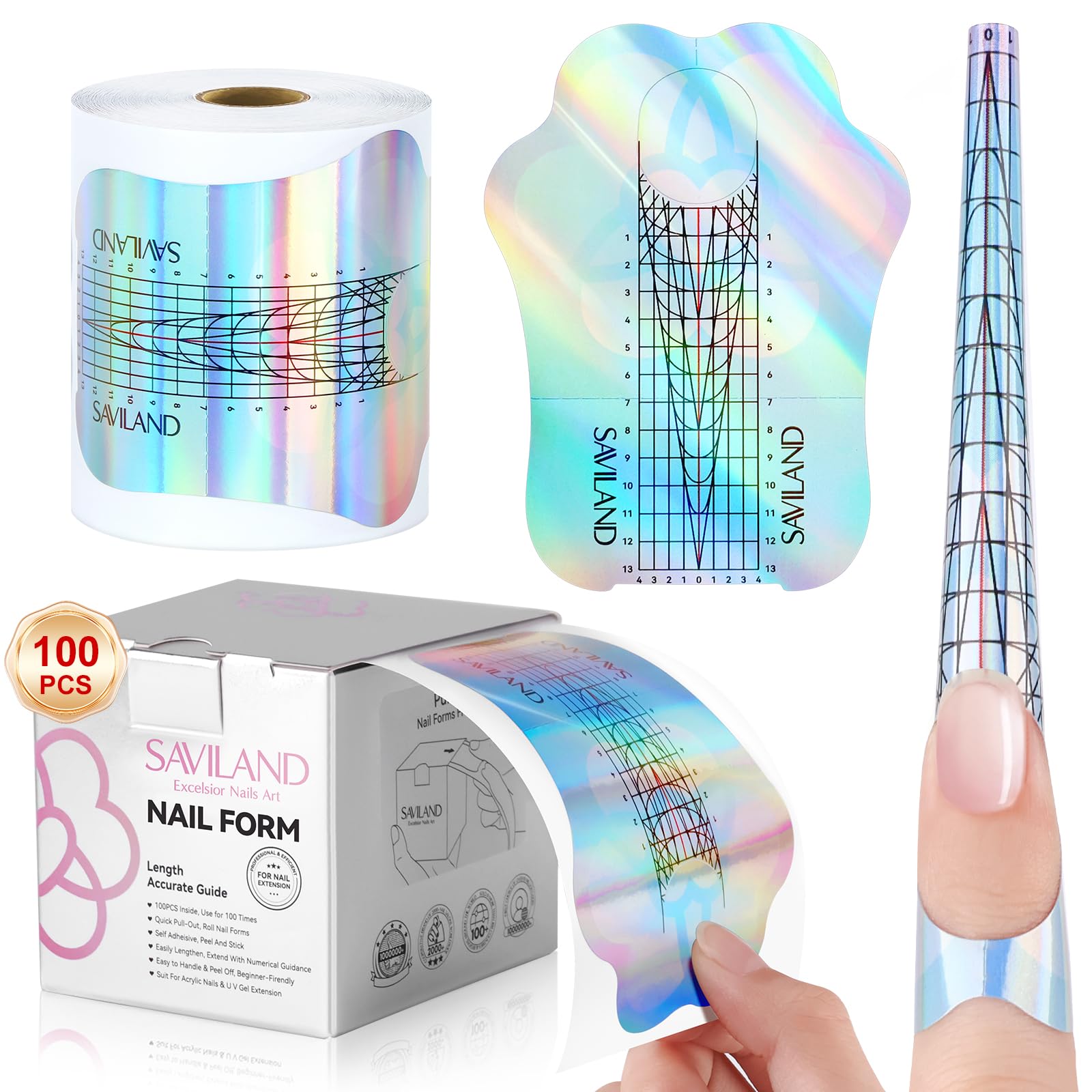 

Saviland Nail 100 шт. Профессиональные полигелевые формы для ногтей Прочные формы для наращивания ногтей Бумажные формы для ногтей Самоклеящиеся трафареты для моделирования ногтей для акрила