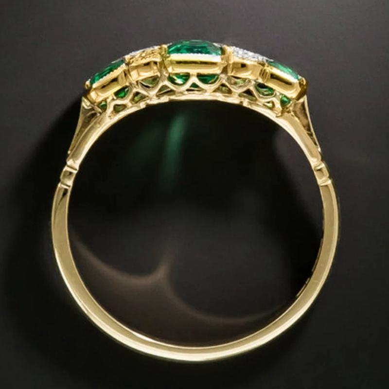 Huitan Vintage Grün / Weiß CZ Luxus Damenringe Geometrisch Geformt Goldfarben Nobler Damenring für Party Schicker Schmuck Neu