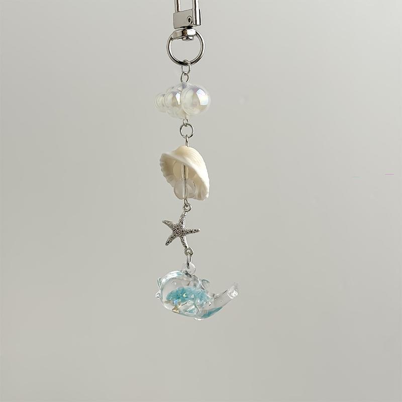 Stylish Shells And Pearls Pendant Keychain Ocean Pentagram Phone Strap Charm Cute Beaded Cell Phone Strap Bag Keychain