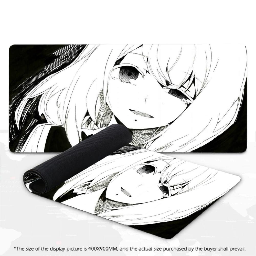 Large Gaming Mouse Pad B&W Manga Style Line Art Anime Girl XXL Deskmat Non‑Slip Rubber Mousepads Keyboard Mat Game Table Mats