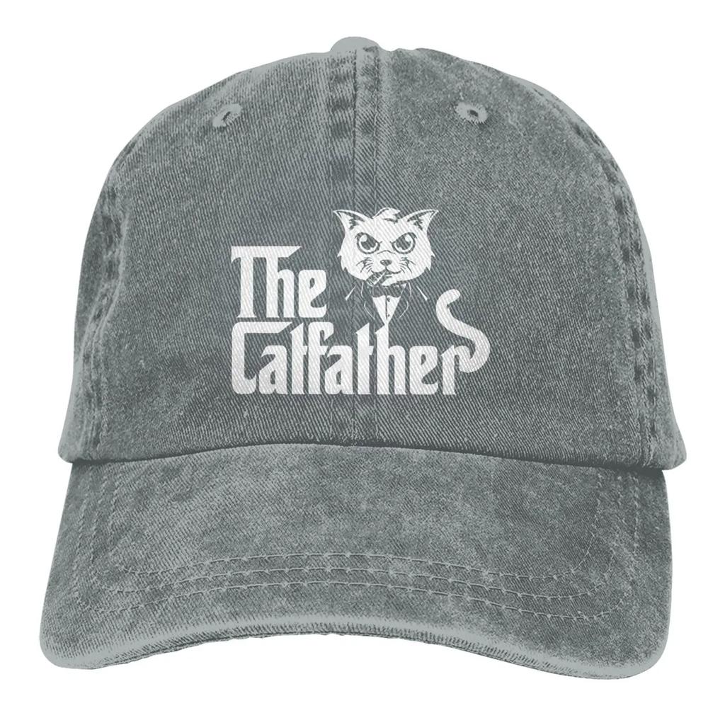 The Catfather Men's Hat Vintage Cotton Washed Baseball Caps Adjustable Low Profile Trucker Hat Gray