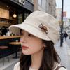 Spring and Summer Women's Fashion Solid Color Retro Duck Tongue Flat Top Equestrian Hat Versatile British Fashion Button Fold