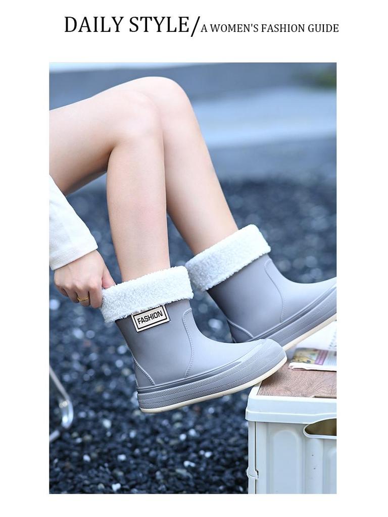 Damen Wasserdichte Verstellbare Mid-Calf Regenstiefel mit Weicher Sohle & Fixierter Kordel