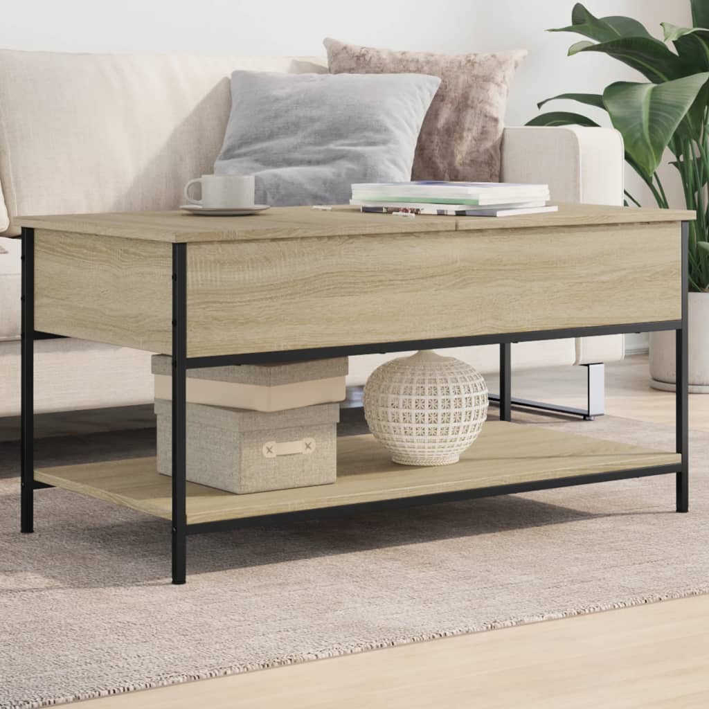 Coffee Table Sonoma Oak 100x50x50 cm Wood Based Material and Metal