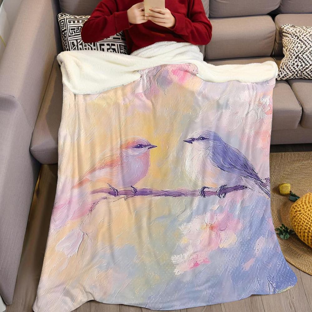 Blush Bird Canopy Flannel Blanket Warm Soft Halloween Christmas Couch Warm Cozy Decorative Decor Gift for All Season
