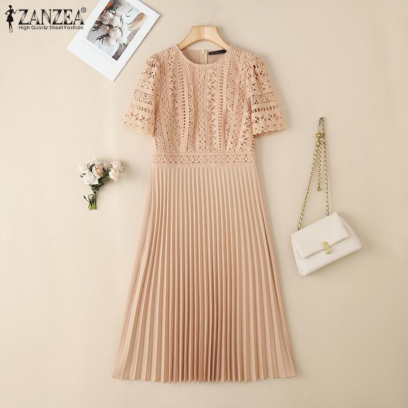 ZANZEA Womens Casual Embroidery Lace Patchwork Summer Short Sleeve Dress
