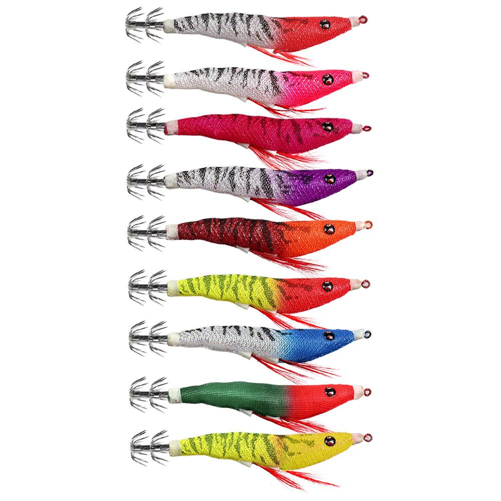 11cm 7gHighly Realistic Sea Fishing Lure3.0Luminous Wooden Shrimp Squid Lure Umbrella Hook with Sound Beads Fishing Bait Box